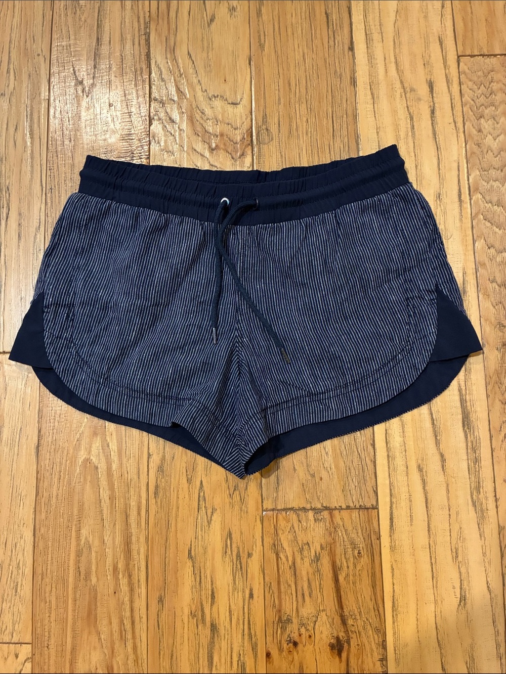 Athleta Navy Pinstripe Drawstring Athletic Shorts